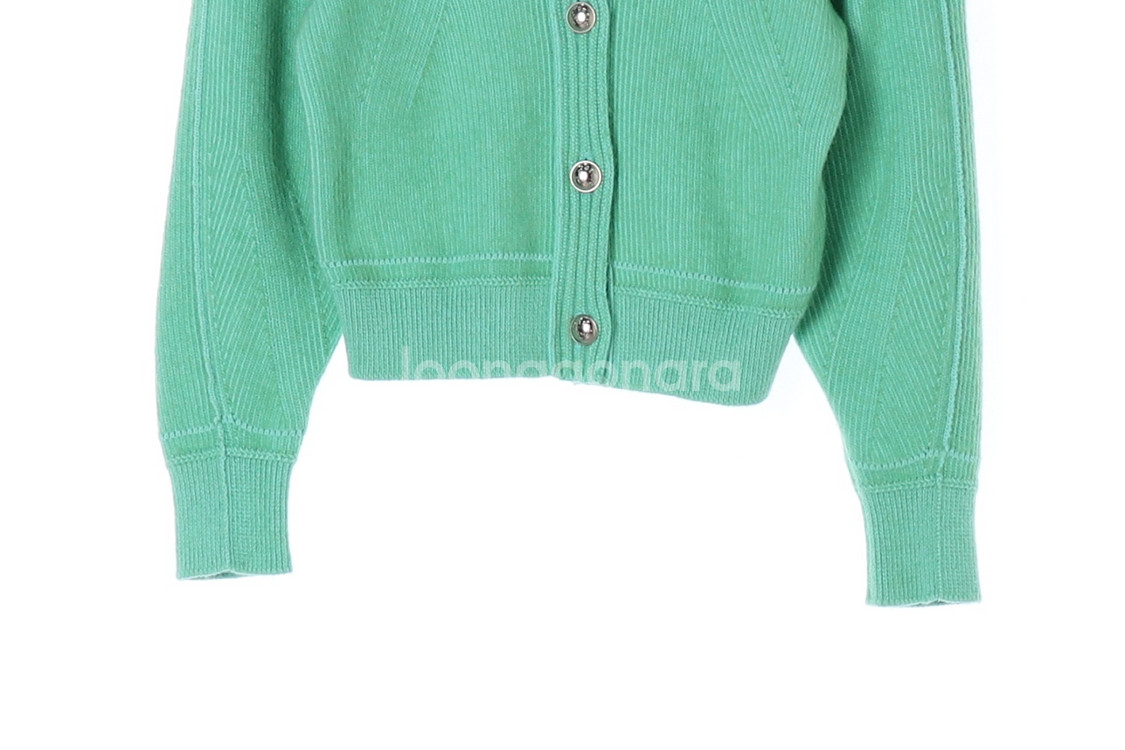 [S]타임 그린 퍼프소매 브이넥 니트 가디건--2