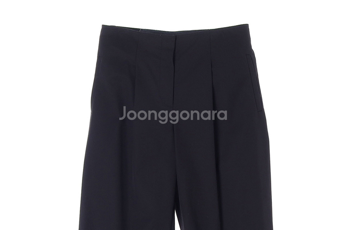 [S]타임 블랙 핀턱 뒷밴딩 슬랙스 와이드 앵클 팬츠--1