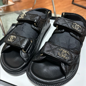 샤넬 블랙 벨크로 샌들 37