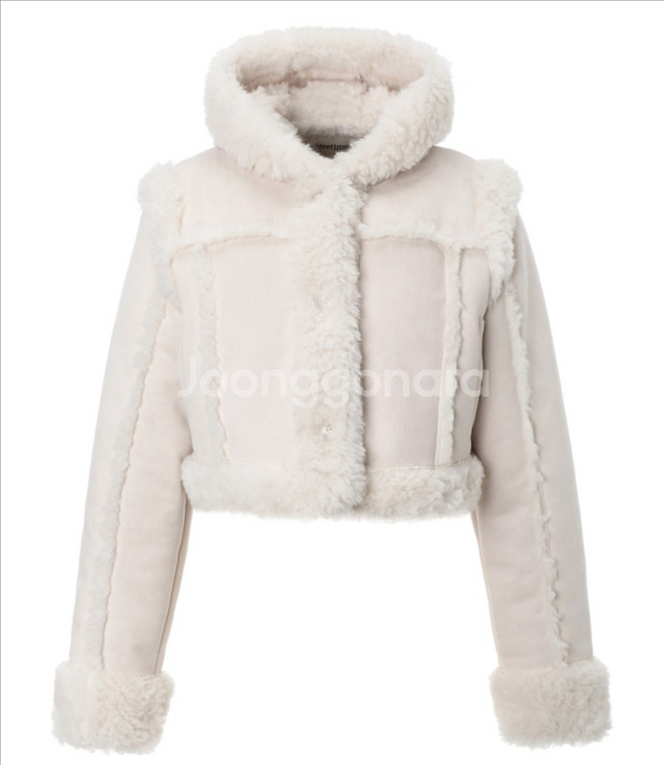 쓰리타임즈 베이비 후디 퍼 코트 무스탕--1