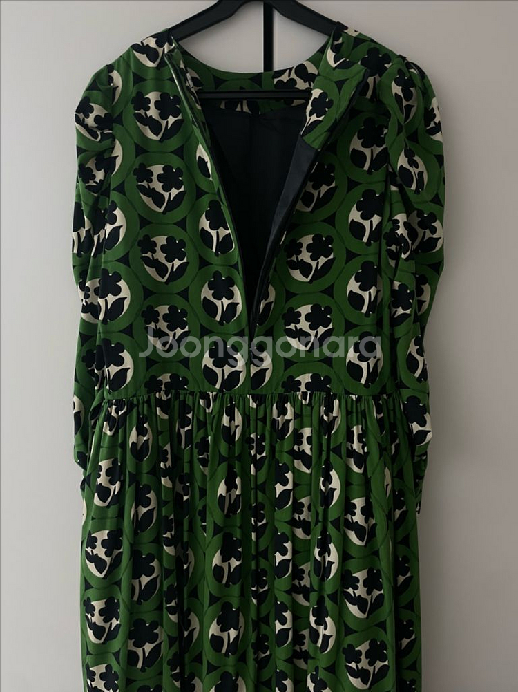 가을 그린 패턴 롱원피스--1