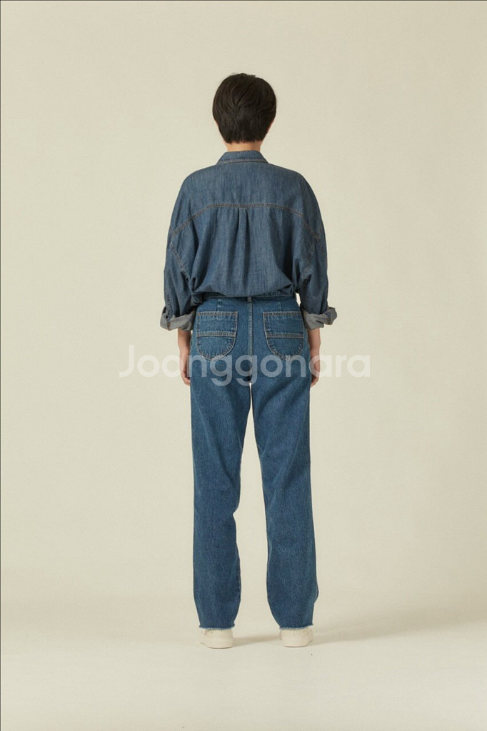 제평 스타더스트 핀턱 데님 팬츠 청바지 롤업 진청 중청--2