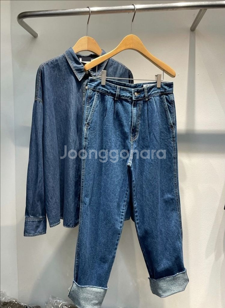 제평 스타더스트 핀턱 데님 팬츠 청바지 롤업 진청 중청--0