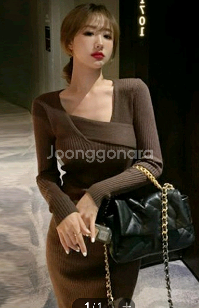 사선 골지 슬림핏 롱 원피스 44-55--5