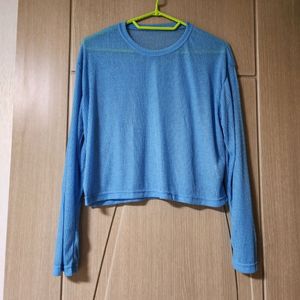 (새상품) 골지 크롭 시스루티