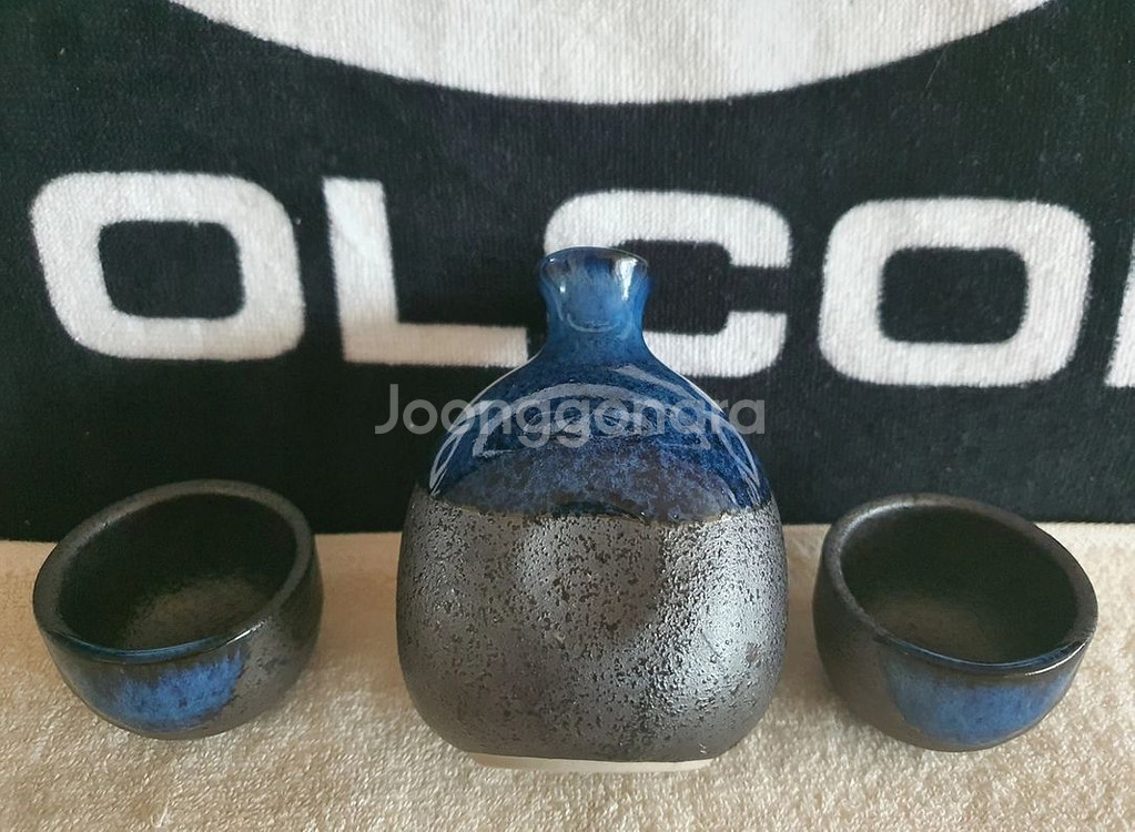 일본 카케와케 도자기 술병 + 술잔 2개 미사용신품--2
