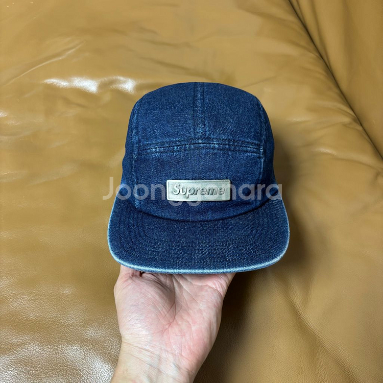 슈프림 워시드 데님 메탈 로고 캠프캡 모자 Denim--1
