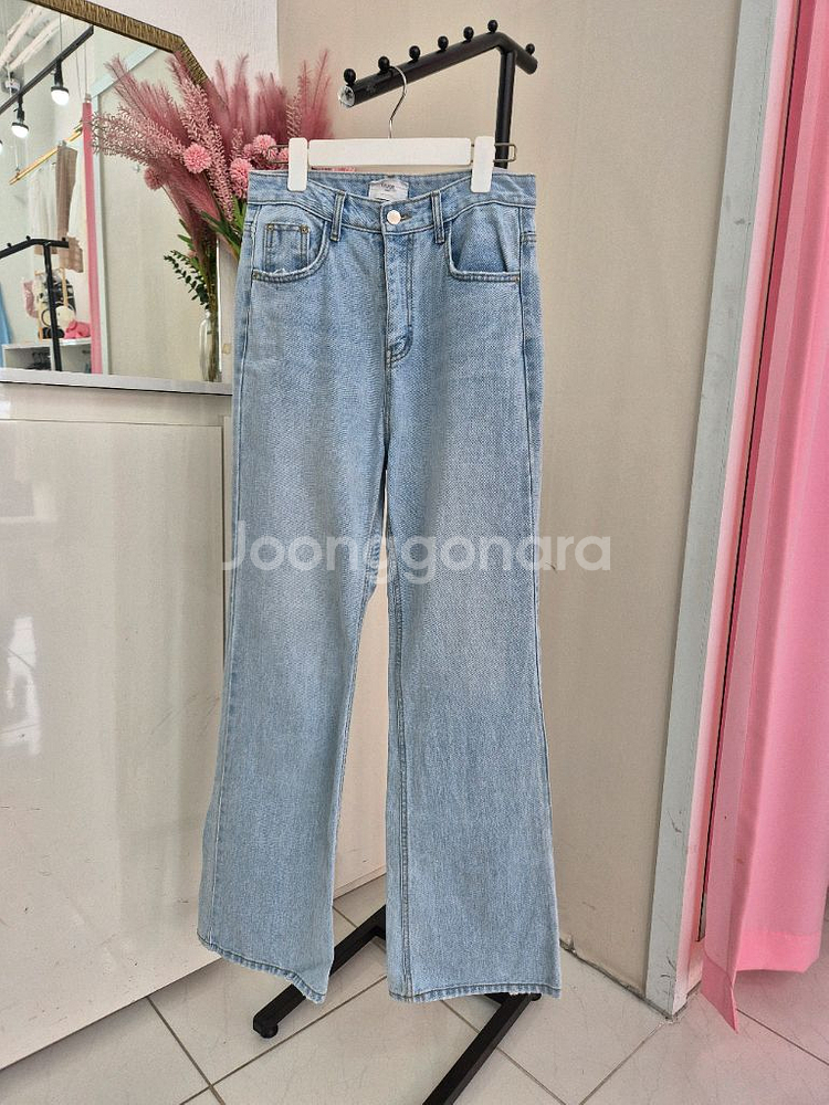 세미 와이드 일자핏 연청 데님 팬츠(L)--1