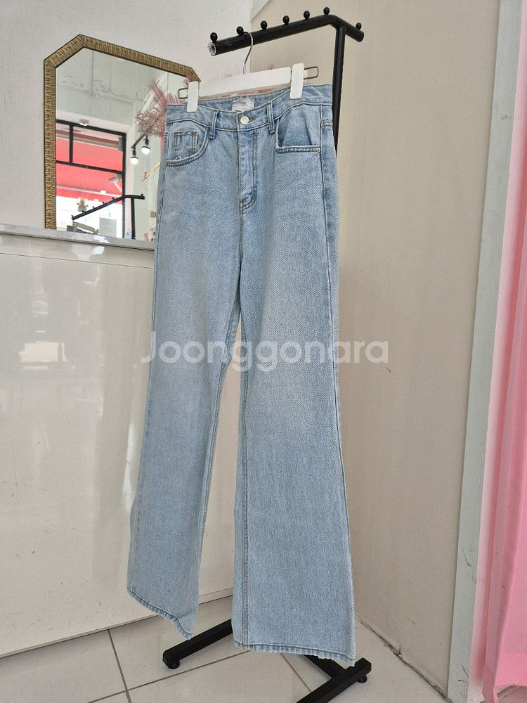 세미 와이드 일자핏 연청 데님 팬츠(L)--6