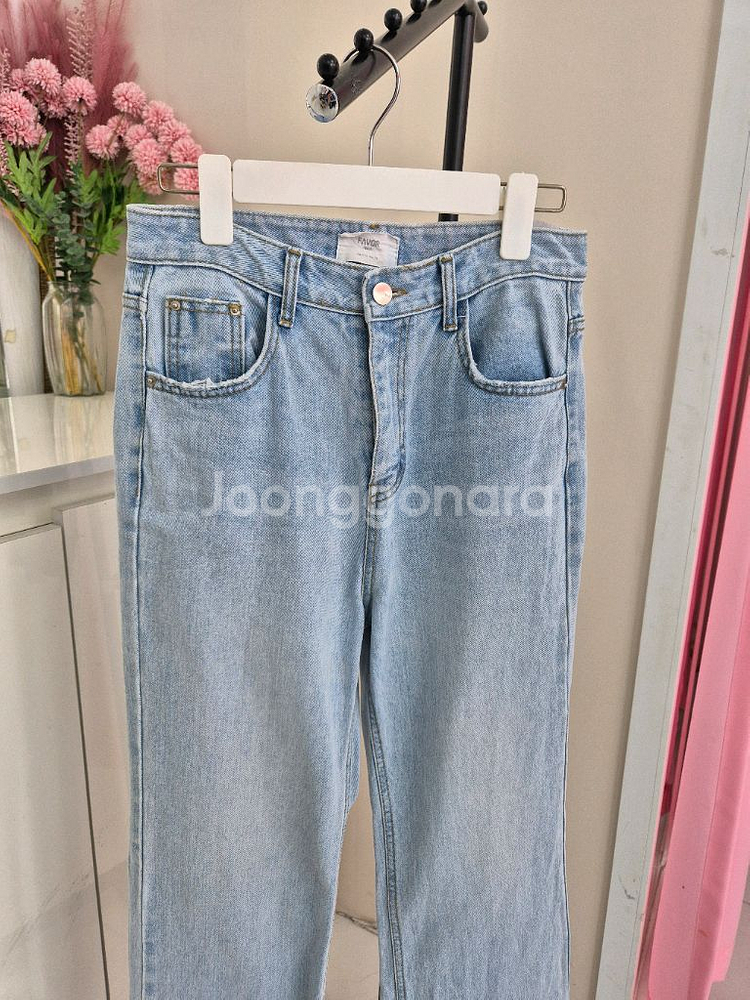 세미 와이드 일자핏 연청 데님 팬츠(L)--5
