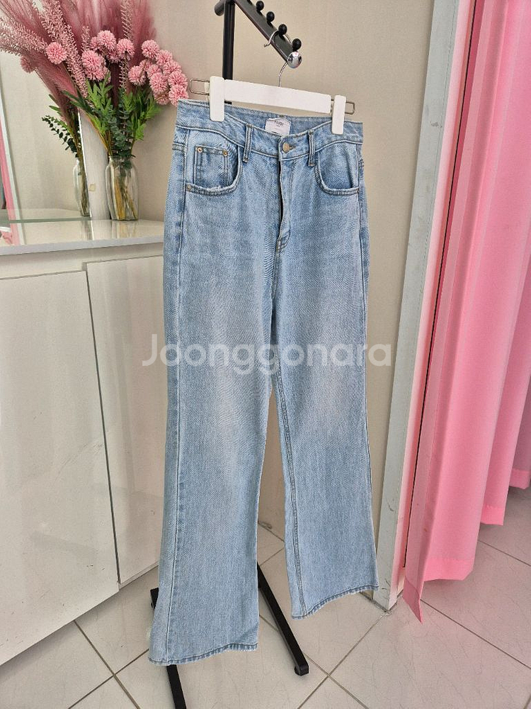 세미 와이드 일자핏 연청 데님 팬츠(L)--8