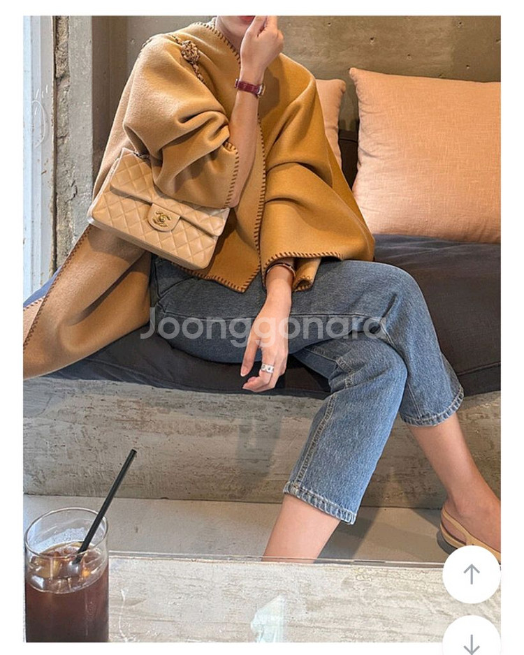 울 핸드메이드 숄 코트 카멜 새상품--3