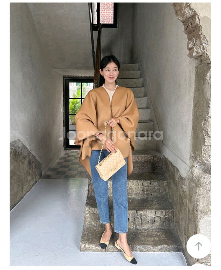 울 핸드메이드 숄 코트 카멜 새상품--4