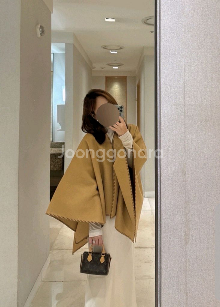 울 핸드메이드 숄 코트 카멜 새상품--9