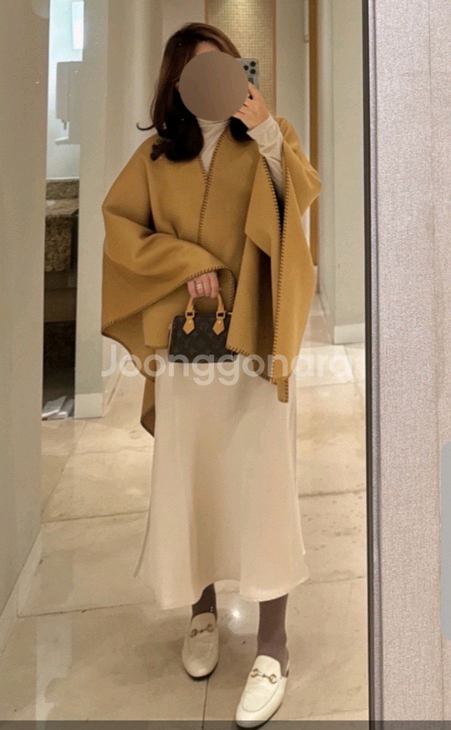 울 핸드메이드 숄 코트 카멜 새상품--8