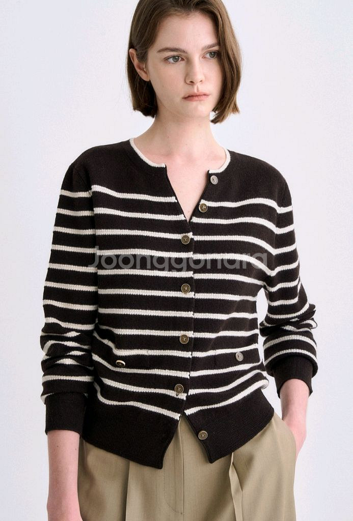 타임 램스 울 블렌드 스트라이프 니트 가디건--0