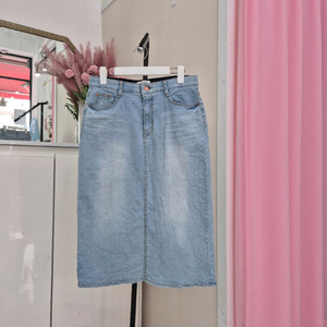 연청 속밴딩 뒷트임 미디 데님 스커트(L)