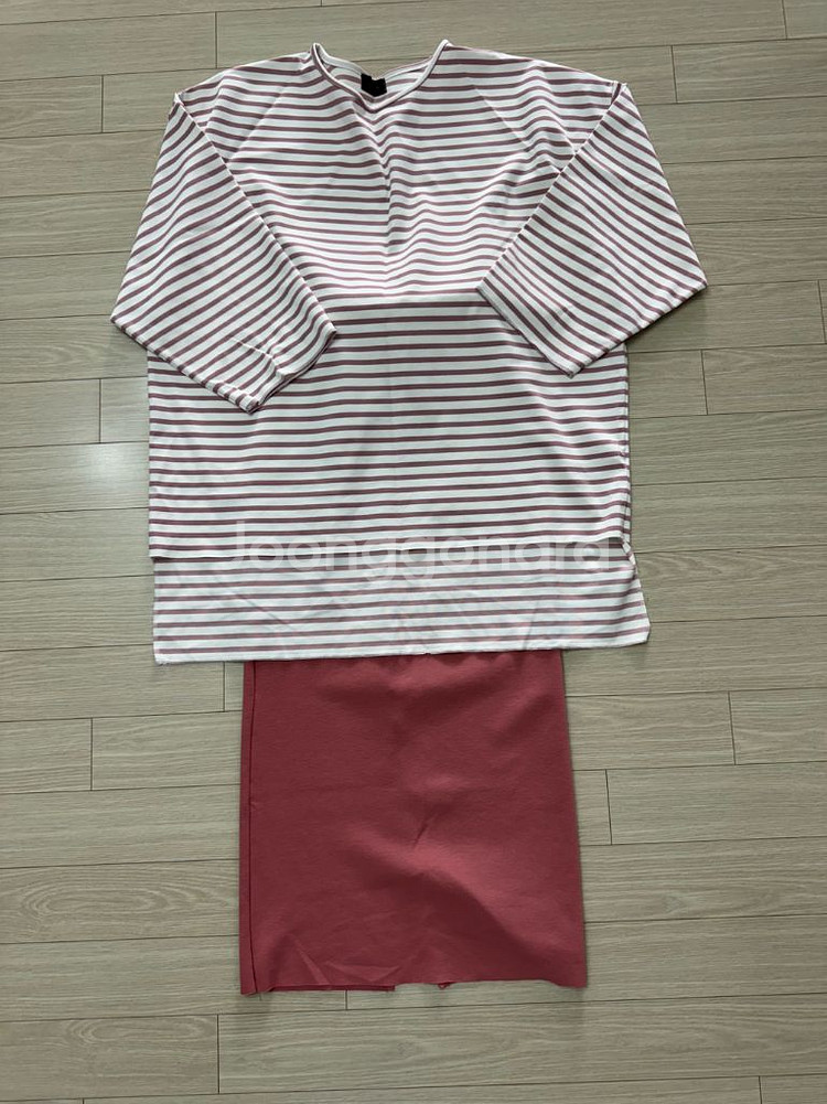 꺌랑스트라이프 롤업 박시티,포본스커트--1