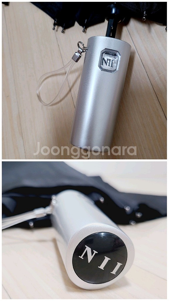 니 NII 블랙 2단 자동 우산 생활용품 로고 검정색--6