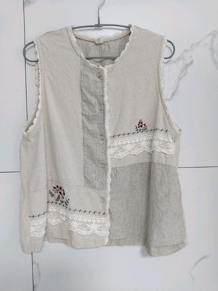 레이스배색 조끼--4