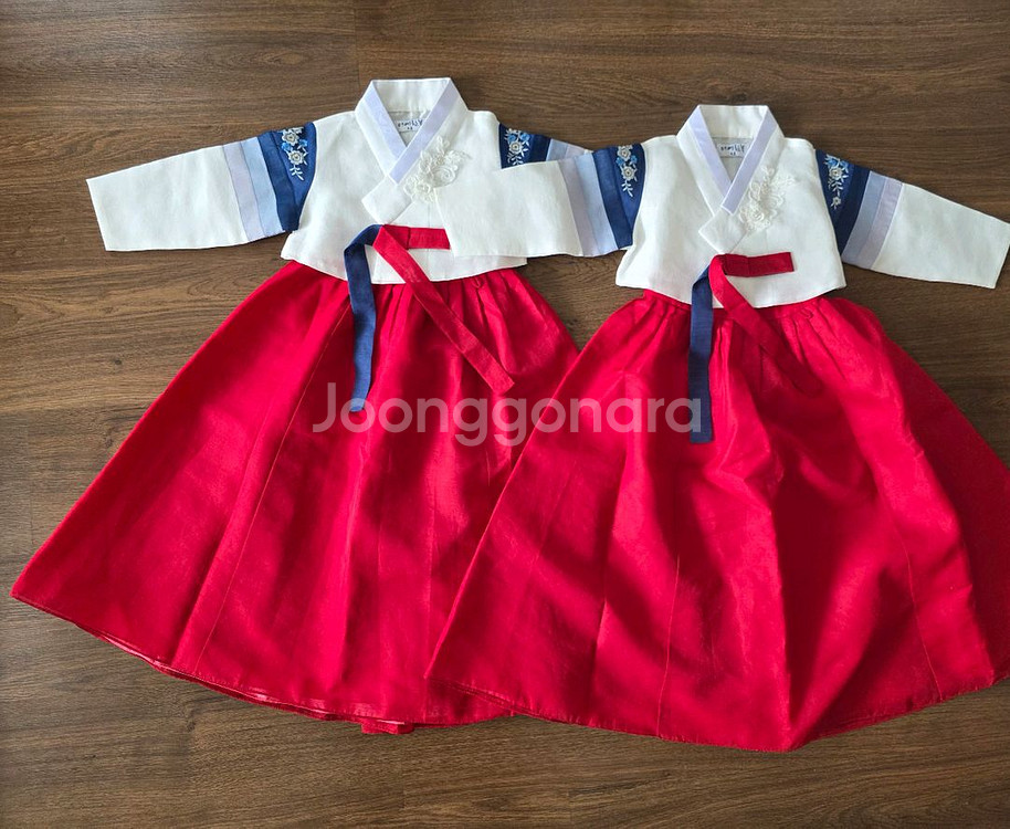 쌍둥이 여아 더예한복 4호 (110정도)두벌일괄--0
