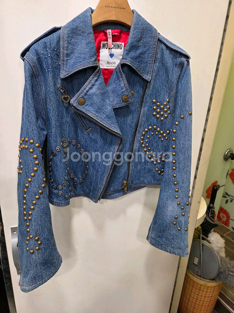 모스키노 데님 크롭 라이더 자켓--1