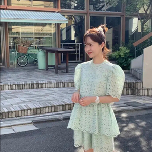 바이씨니 제작 케이크펀칭 블라우스,팬츠 셋업 민트