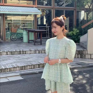 바이씨니 제작 케이크펀칭 블라우스,팬츠 셋업 민트