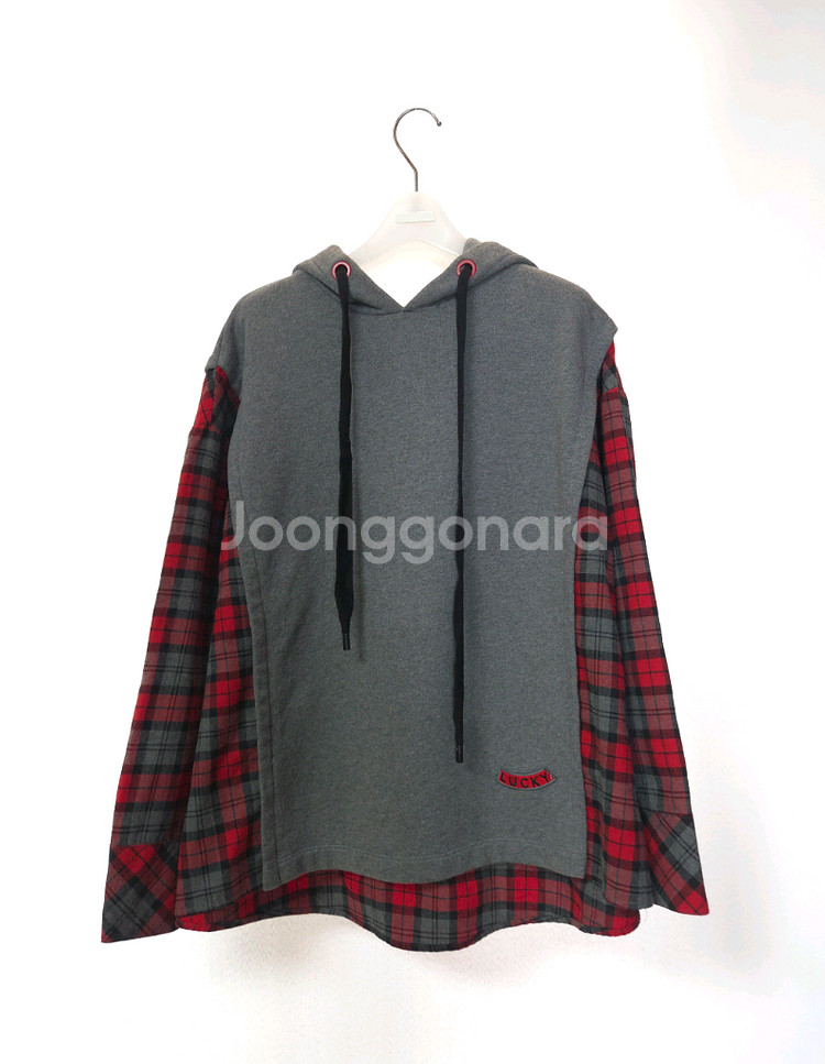 럭키슈에뜨 루즈핏 후드 레이어드 체크 셔츠 36 사이즈--0