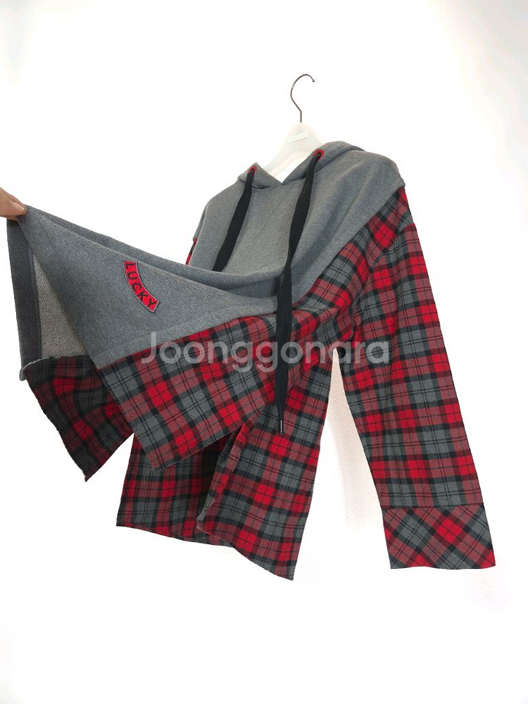 럭키슈에뜨 루즈핏 후드 레이어드 체크 셔츠 36 사이즈--5