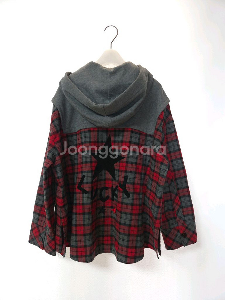 럭키슈에뜨 루즈핏 후드 레이어드 체크 셔츠 36 사이즈--6