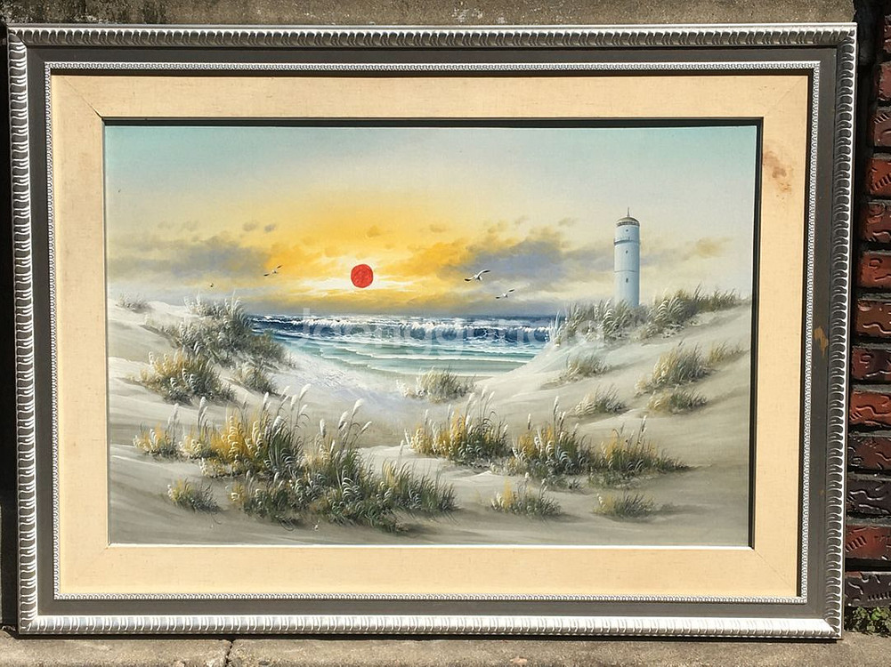 등대 해변 유화 그림 대형 액자--0