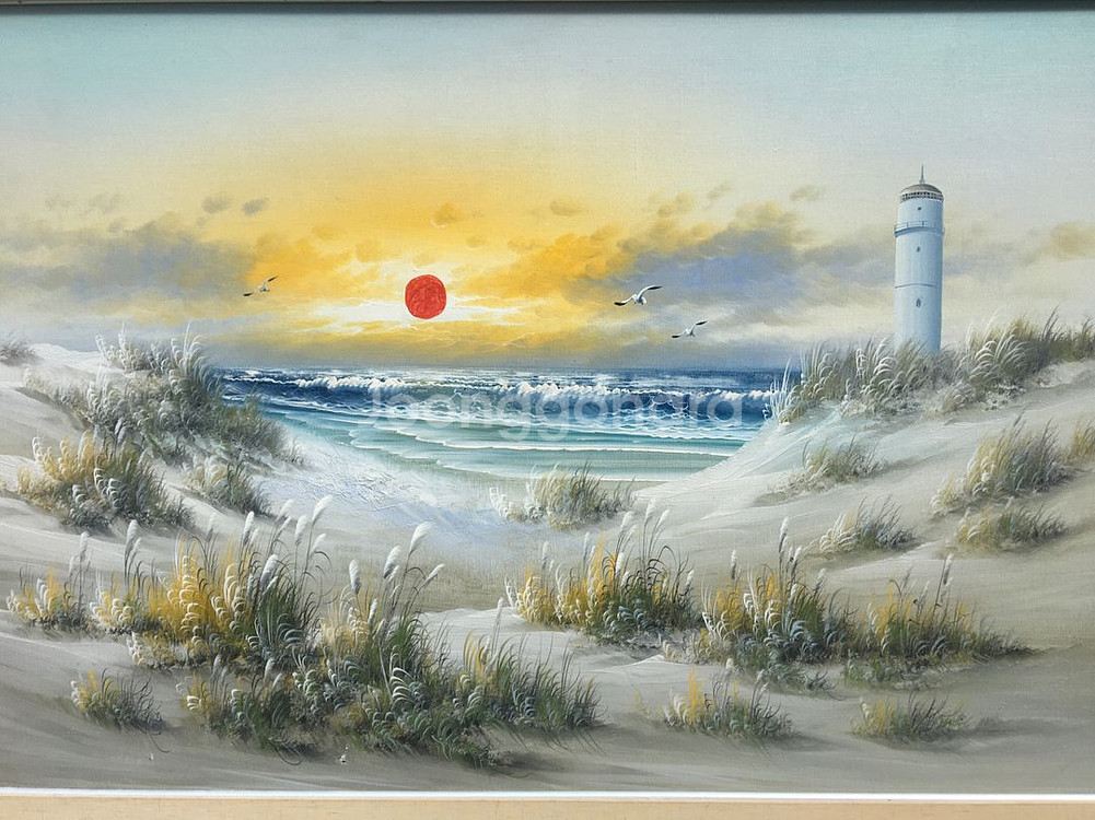 등대 해변 유화 그림 대형 액자--1