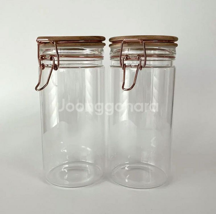 우드 나무 뚜껑 내열유리 밀폐용기 2개 일괄 새상품--2