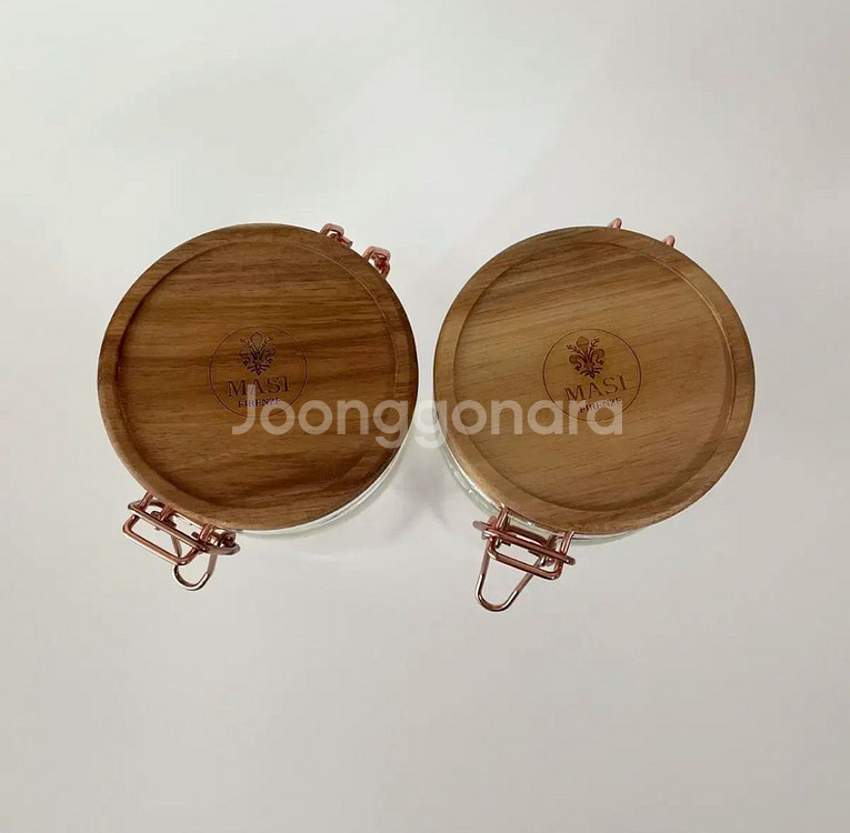 우드 나무 뚜껑 내열유리 밀폐용기 2개 일괄 새상품--3