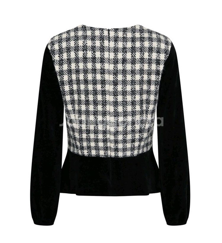 레터프롬문 체크 벨벳 블라우스--7