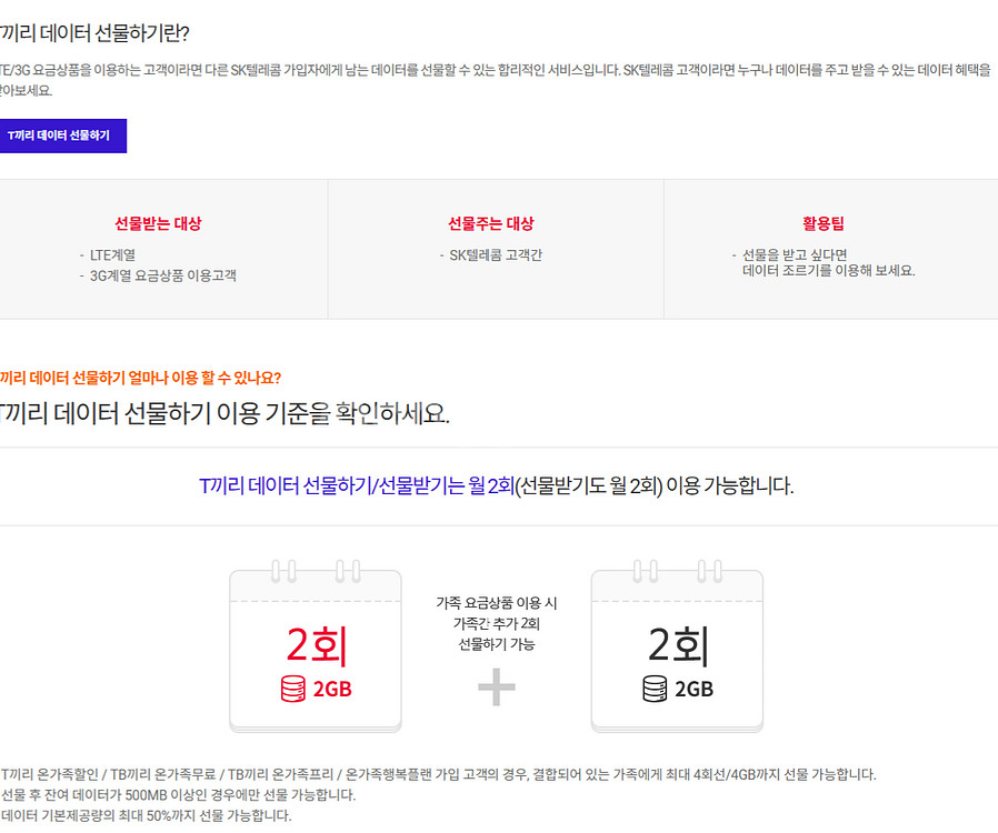 SKT KT LGU+유플러스 데이터 선물 1GB 2GB--2