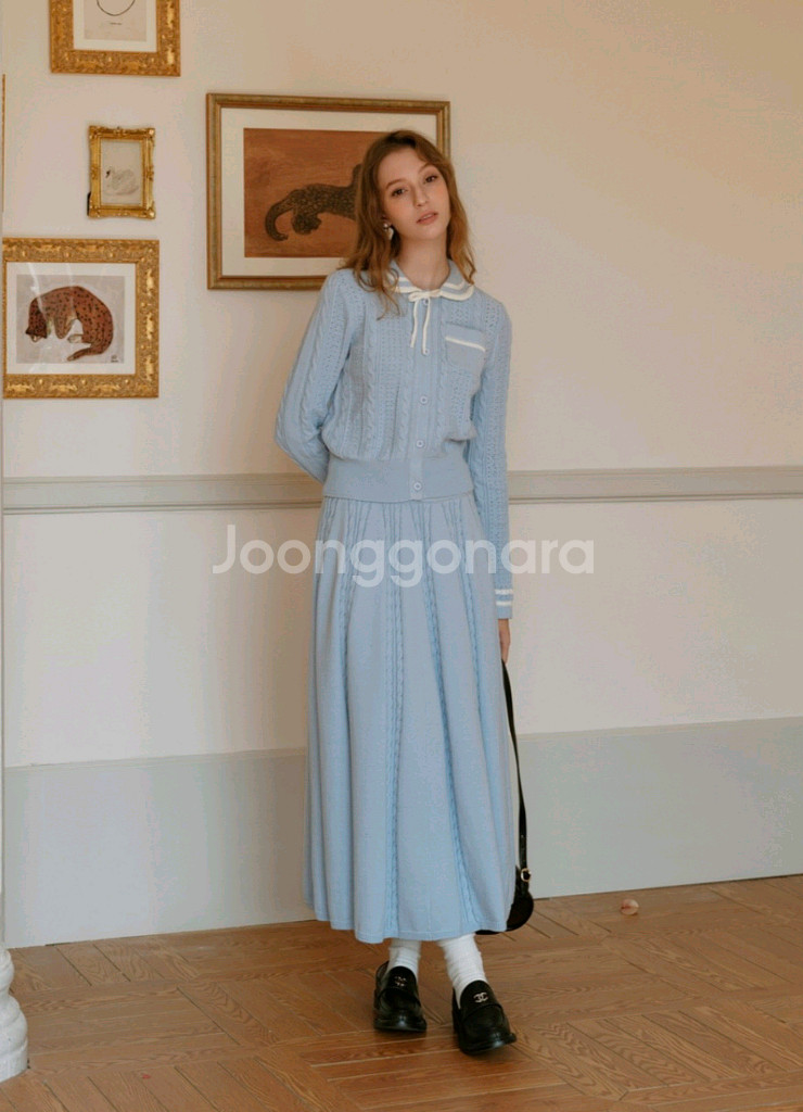새상품 쎄무아듀 파스텔블루 케이블가디건 s사이즈--0