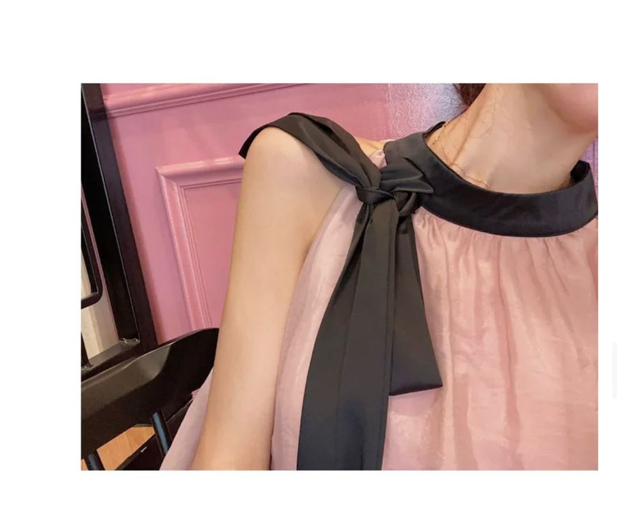 새상품)핑크 블랙리본홀터 원피스 이미지