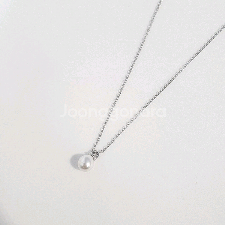 착용샷) 아크릴 펄 진주 펜던트 목걸이 실버 핸드메이드--1