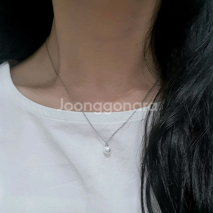착용샷) 아크릴 펄 진주 펜던트 목걸이 실버 핸드메이드--4