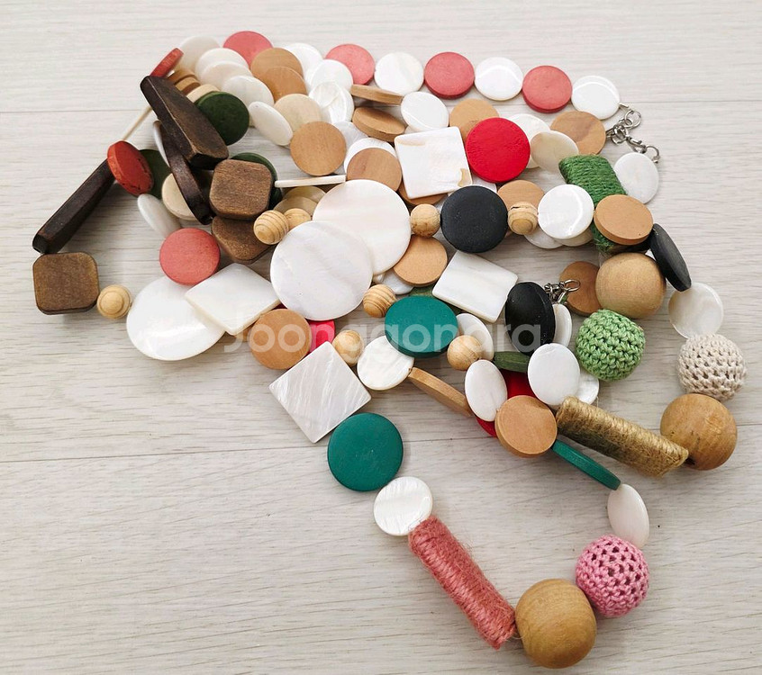 목각 자개목걸이 3개 일괄--0