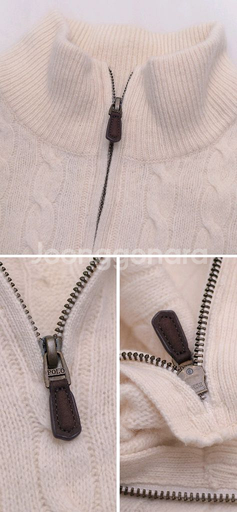 폴로 랄프로렌 울캐시미어 꽈배기 반집업 니트 (95+)--7