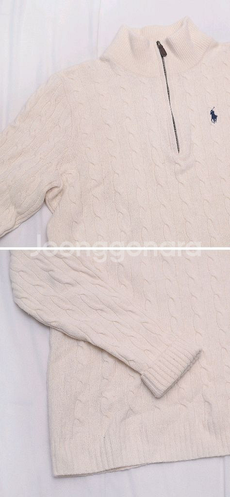 폴로 랄프로렌 울캐시미어 꽈배기 반집업 니트 (95+)--5