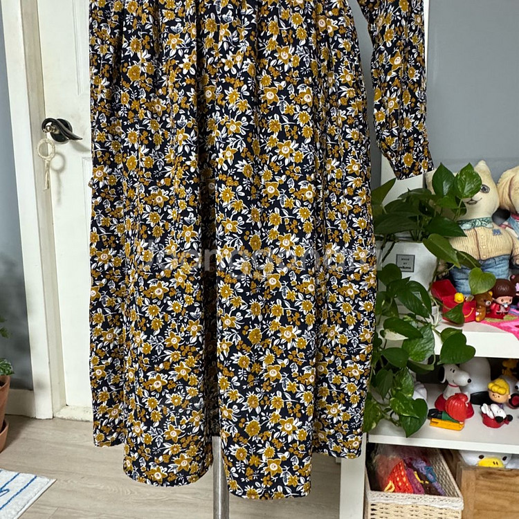 플라워 패턴 긴팔 원피스 프리--1