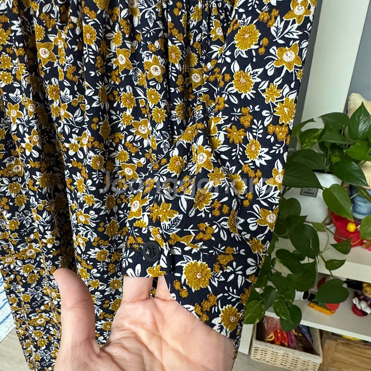 플라워 패턴 긴팔 원피스 프리--4