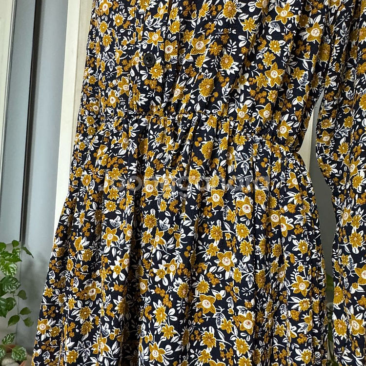 플라워 패턴 긴팔 원피스 프리--3