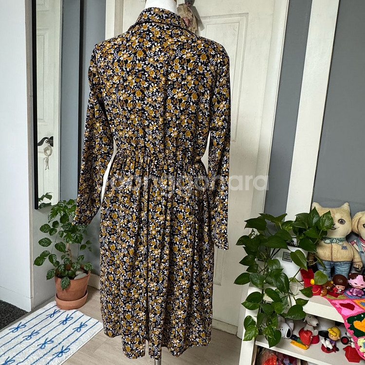 플라워 패턴 긴팔 원피스 프리--7