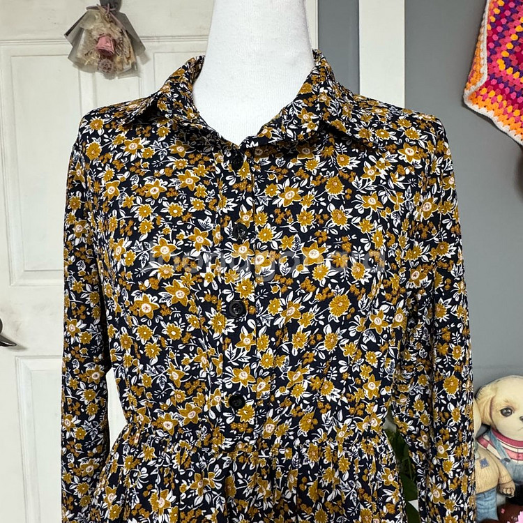 플라워 패턴 긴팔 원피스 프리--8