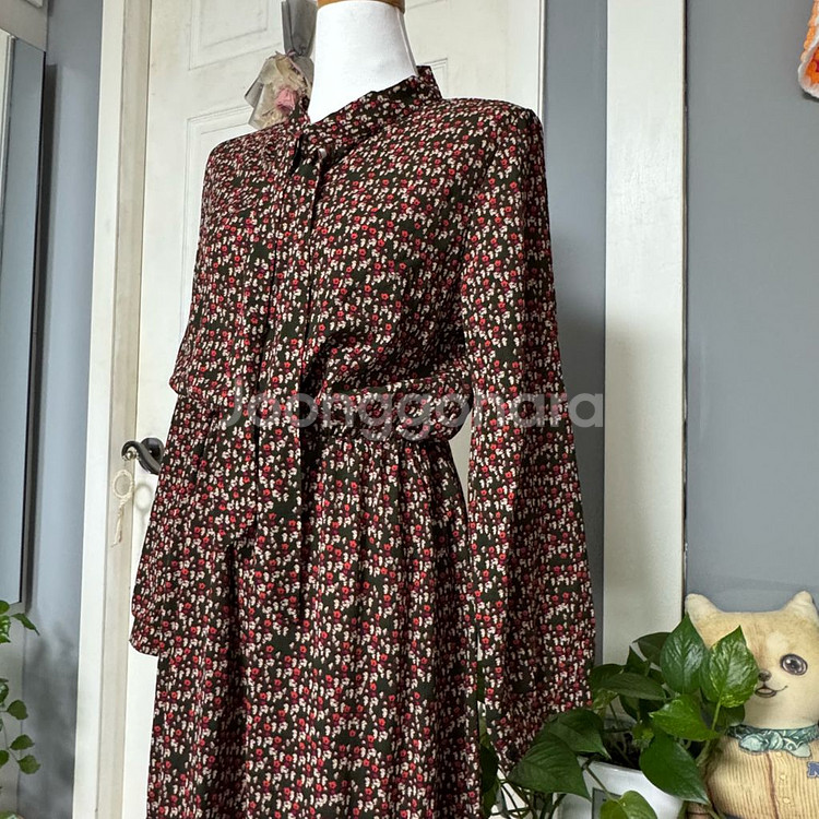 플라워 패턴 긴팔 원피스 프리--0